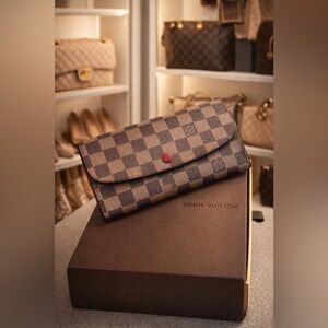 Louis Vuitton Emilie Wallet – Damier Ebene with Red Interior